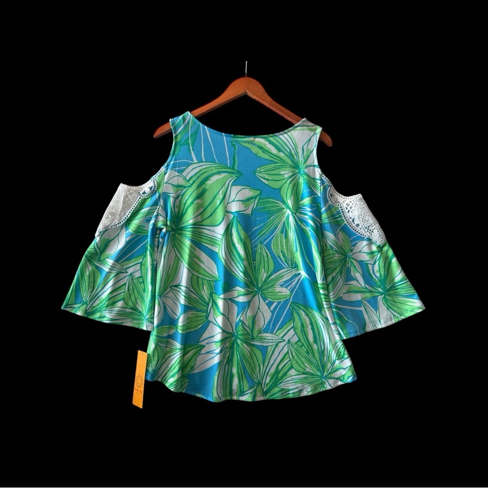 RUBY RD. Tropical Leaf Print Cold Shoulder Blouse… - image 2